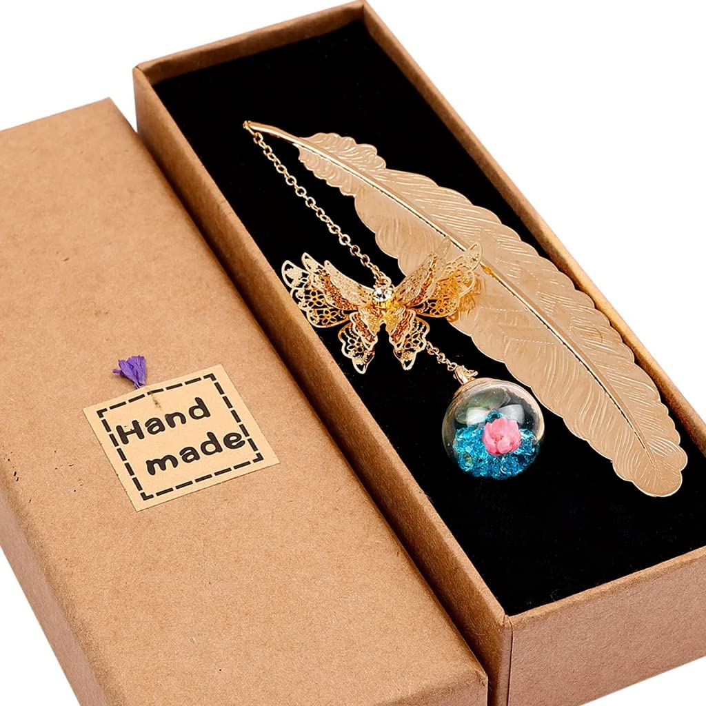 HASTHIP Metal Feather Bookmark with Glass Beads Pendant, Vintage Feather Butterfly Bookmark for Reading Enthusiasts and Gifting, Bookmark Gift for Teachers Women Student (Blue ) HASTHIP Metal Feather Bookmark with Glass Beads Pendant, Vintage Feather Butterfly Bookmark for Reading Enthusiasts and Gifting, Bookmark Gift for Teachers Women Student (Blue )